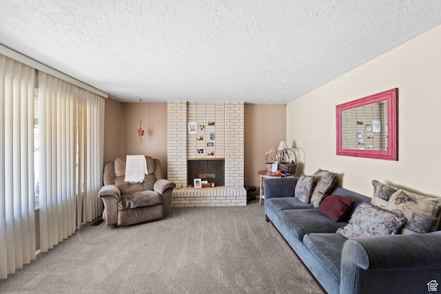 1602 S 550 W, Woods Cross, UT 84087 - living room featuring light carpet, a textured ceiling, and a fireplace