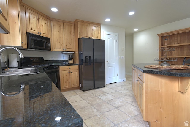 5133 N Cove Canyon Dr Unit 200, Park City, UT 84098 - kitchen with black appliances, recessed lighting, and light stone finish flooring