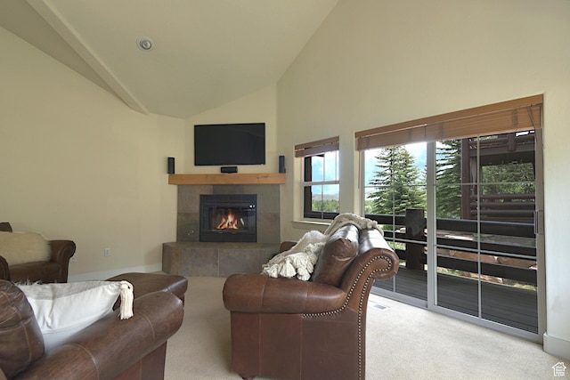 5133 N Cove Canyon Dr Unit 200, Park City, UT 84098 - carpeted living area with a tile fireplace and high vaulted ceiling