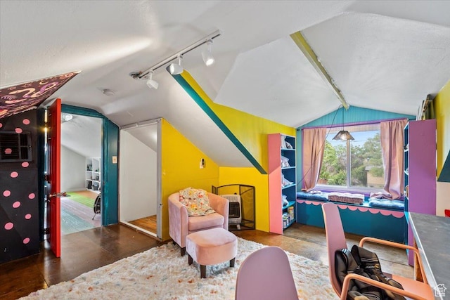 670 E 400 S, Payson, UT 84651 - rec room featuring vaulted ceiling, track lighting, and wood finished floors