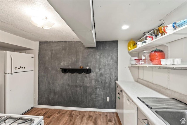 670 E 400 S, Payson, UT 84651 - kitchen with white appliances, open shelves, wood finished floors, and light countertops