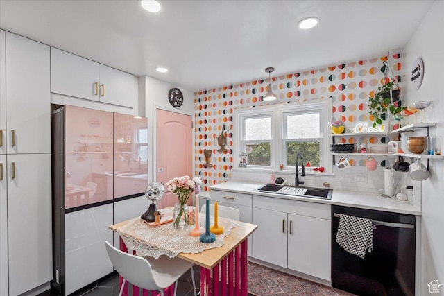 670 E 400 S, Payson, UT 84651 - kitchen featuring dishwasher, light countertops, white cabinets, recessed lighting, and freestanding refrigerator