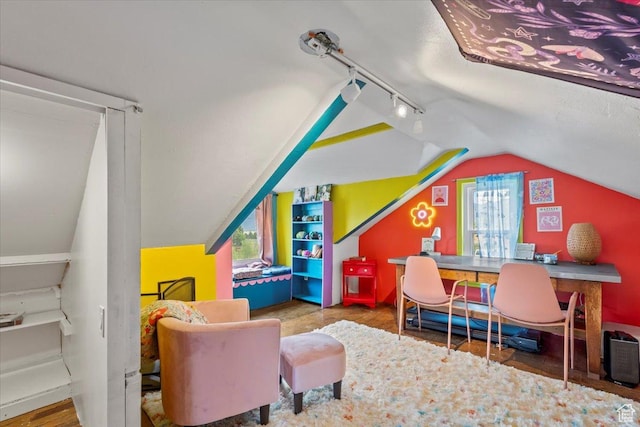 670 E 400 S, Payson, UT 84651 - playroom with lofted ceiling, rail lighting, and an office area