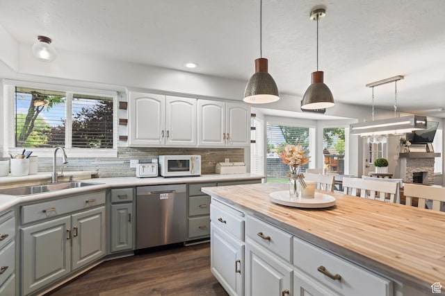 528 W 650 S, Richfield, UT 84701 - kitchen with dishwasher, wood counters, white microwave, plenty of natural light, and recessed lighting