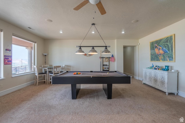 16 N Lions Head Cir, Washington, UT 84780 - rec room with carpet flooring, pool table, recessed lighting, ceiling fan, and a textured ceiling