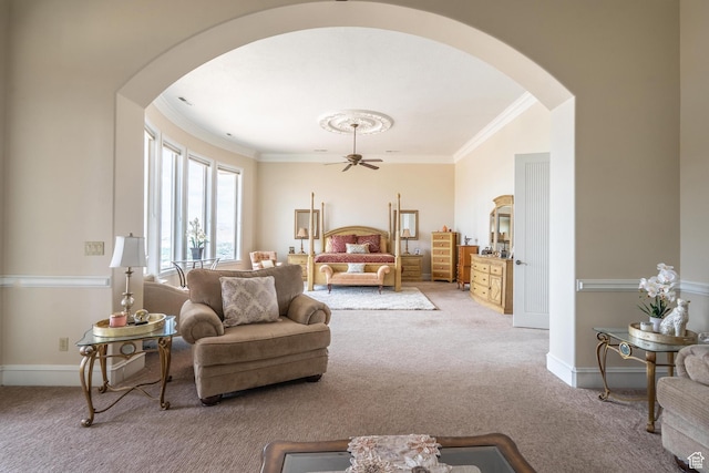 16 N Lions Head Cir, Washington, UT 84780 - bedroom with arched walkways, carpet floors, and crown molding