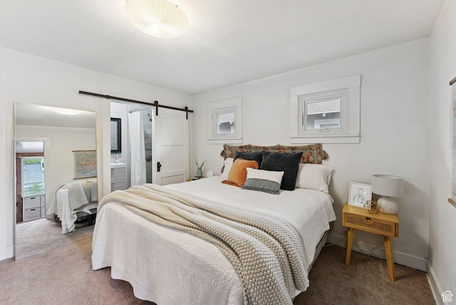 1873 S Lincoln St E, Salt Lake City, UT 84105 - bedroom featuring carpet, a barn door, and connected bathroom
