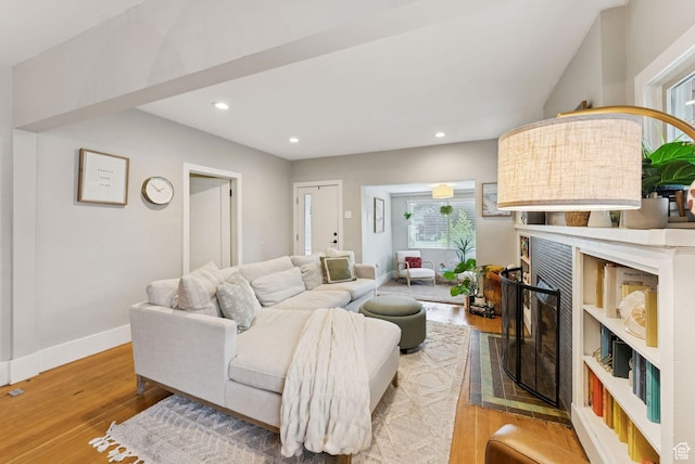 1873 S Lincoln St E, Salt Lake City, UT 84105 - living room with wood finished floors, a fireplace, and recessed lighting