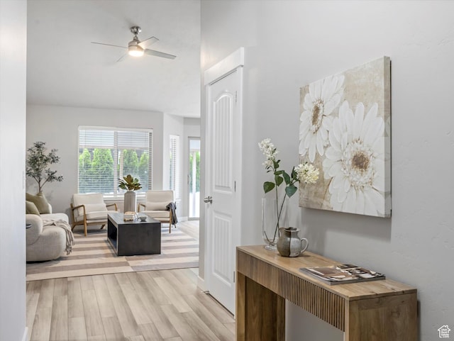 2296 S 2040 W, Woods Cross, UT 84087 - living room with light wood-style floors and a ceiling fan