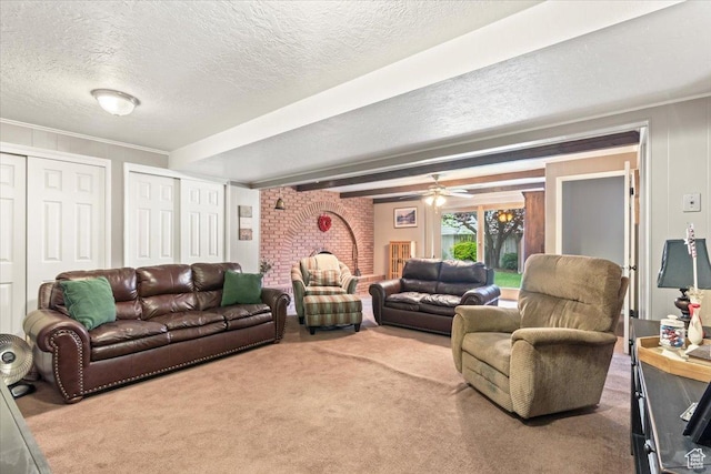 388 S Golden Circle Dr E, Fruit Heights, UT 84037 - carpeted living area with a textured ceiling and beamed ceiling