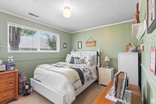 388 S Golden Circle Dr E, Fruit Heights, UT 84037 - carpeted bedroom featuring a textured ceiling and ornamental molding