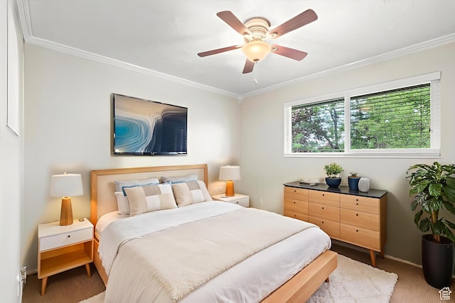 388 S Golden Circle Dr E, Fruit Heights, UT 84037 - bedroom with carpet floors, ornamental molding, and a ceiling fan