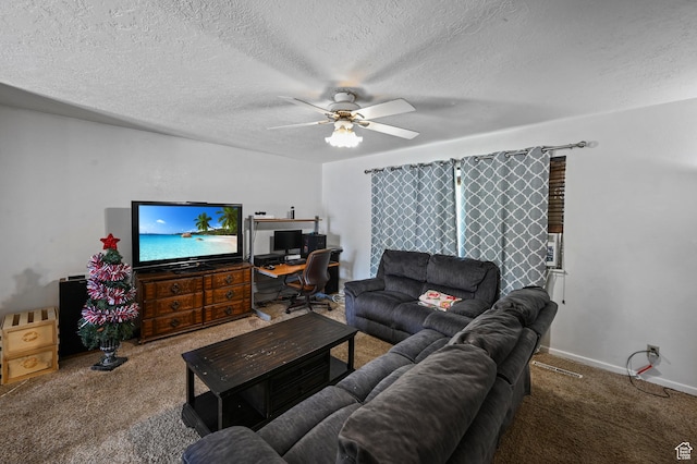 308 W 1050 N, Logan, UT 84321 - living room with carpet, a textured ceiling, an office area, and a ceiling fan