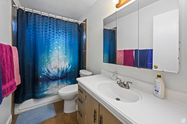 308 W 1050 N, Logan, UT 84321 - bathroom featuring vanity, tile patterned floors, a textured ceiling, and a shower with curtain