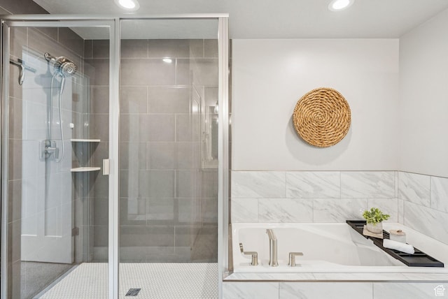 4269 W 2025 S, West Haven, UT 84401 - bathroom with a garden tub, a stall shower, and recessed lighting