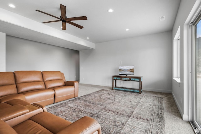 3071 N Mountain Rd Unit 4, North Ogden, UT 84414 - carpeted living area featuring a ceiling fan and recessed lighting