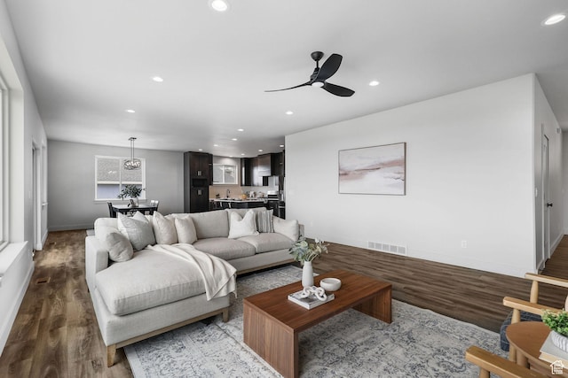 3071 N Mountain Rd Unit 4, North Ogden, UT 84414 - living area with wood finished floors, recessed lighting, and a ceiling fan