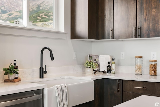 3071 N Mountain Rd Unit 4, North Ogden, UT 84414 - kitchen featuring stainless steel dishwasher, dark brown cabinetry, and light countertops