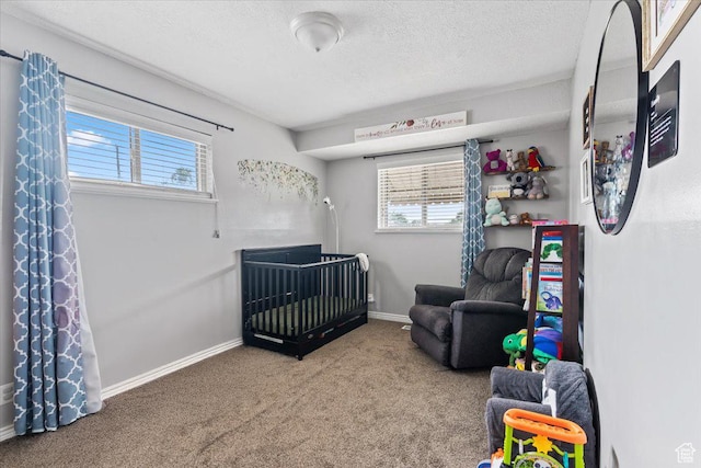 446 Robins Ave, Ogden, UT 84404 - bedroom featuring carpet floors, multiple windows, a textured ceiling, and a nursery area