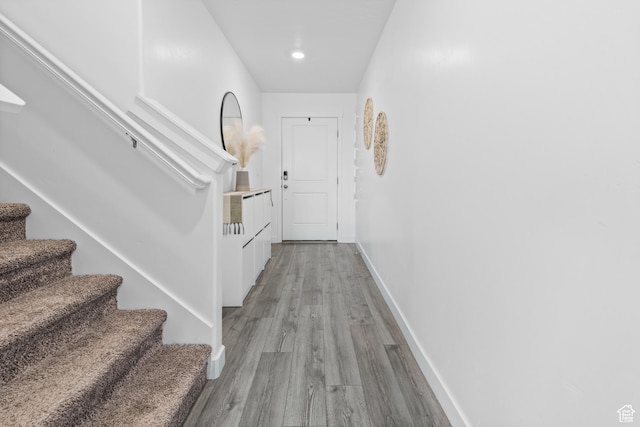 356 N Starboard Ln Unit 1555, Saratoga Springs, UT 84045 - hall featuring stairs, light wood-style floors, and recessed lighting