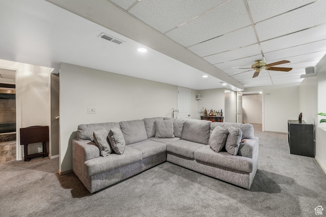 3561 S Jenelles Bay, West Valley City, UT 84119 - living area featuring ceiling fan, carpet floors, bar, and recessed lighting