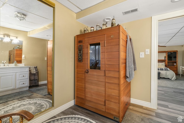3561 S Jenelles Bay, West Valley City, UT 84119 - bathroom with vanity, wood finished floors, and a drop ceiling