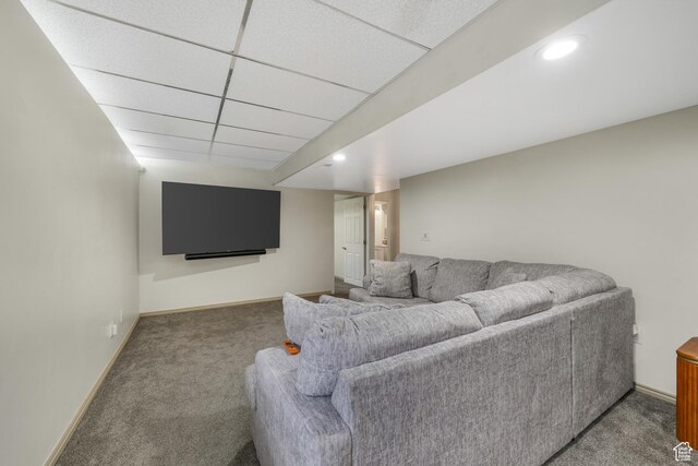 3561 S Jenelles Bay, West Valley City, UT 84119 - carpeted living room with a paneled ceiling and recessed lighting