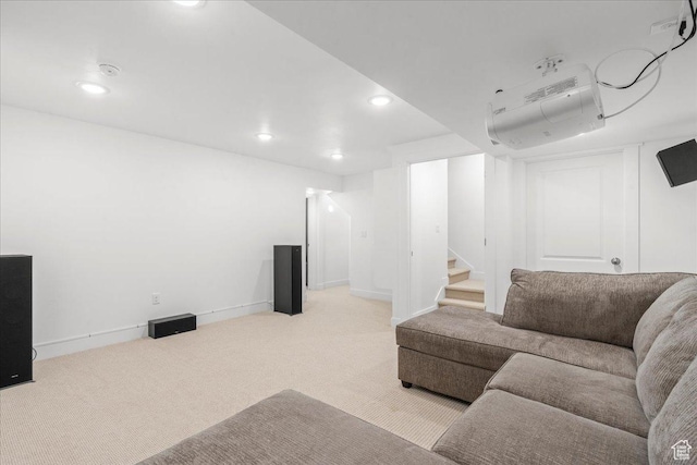 5131 W Mellow Way S, South Jordan, UT 84009 - living area featuring carpet floors, recessed lighting, and stairs