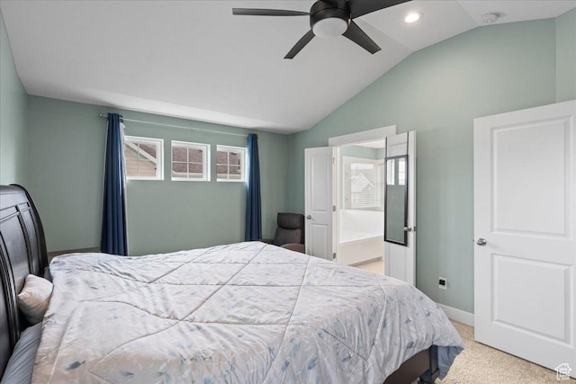 5131 W Mellow Way S, South Jordan, UT 84009 - bedroom featuring lofted ceiling, light carpet, recessed lighting, and a ceiling fan