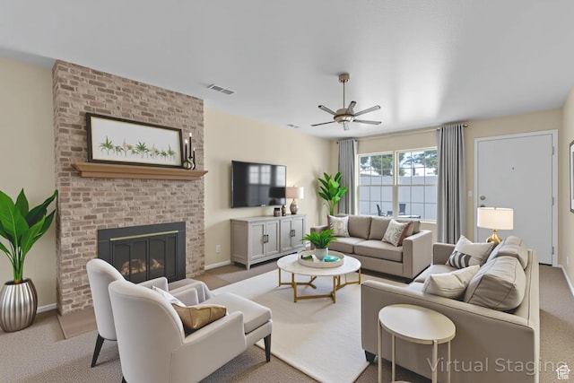 607 E 4030 S, Murray, UT 84107 - living area with ceiling fan, a fireplace, and carpet