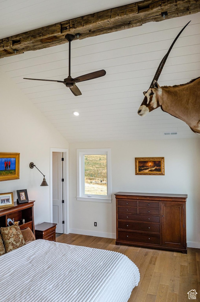 5958 W Sunridge View Ln, Payson, UT 84651 - bedroom with light wood finished floors, vaulted ceiling, recessed lighting, and ceiling fan