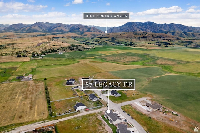 87 E Legacy Dr, Franklin, ID 83237 - aerial overview of property's location with mountains and property parcel outlined