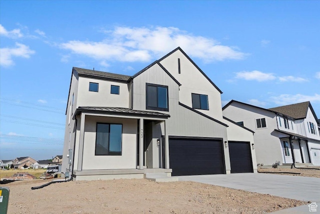 723 N Plainsman Dr Unit 109, Spanish Fork, UT 84660 - modern farmhouse with an attached garage, a standing seam roof, driveway, and a metal roof