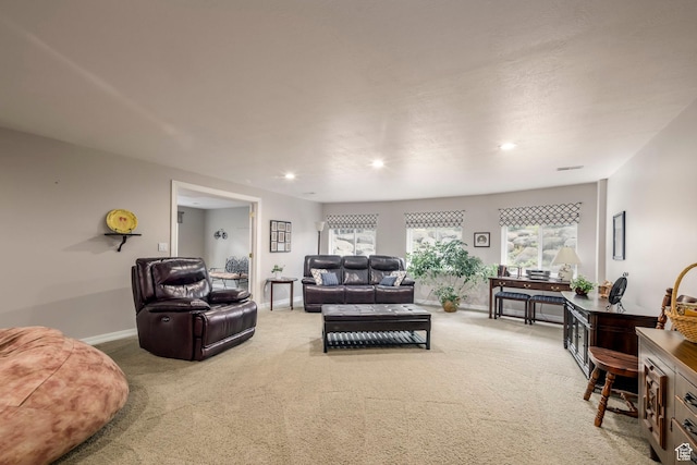 10453 N Canterbury Pl, Highland, UT 84003 - living room featuring carpet, plenty of natural light, and recessed lighting