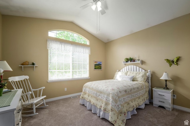 10453 N Canterbury Pl, Highland, UT 84003 - bedroom featuring vaulted ceiling, carpet, and a ceiling fan