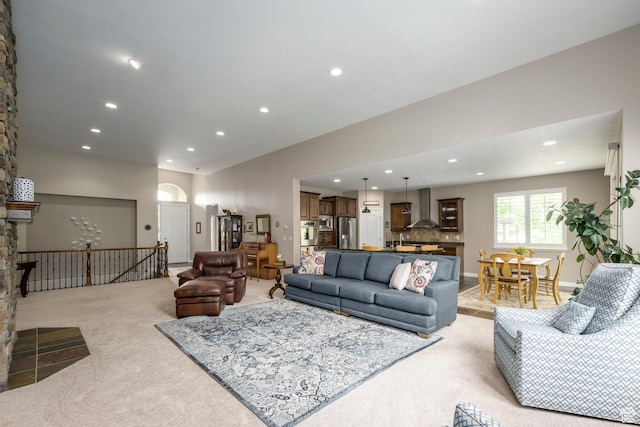 10453 N Canterbury Pl, Highland, UT 84003 - living room featuring light colored carpet and recessed lighting