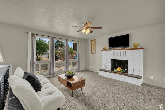 328 Pectol St, Washington, UT 84780 - living room with a brick fireplace, ceiling fan, and carpet
