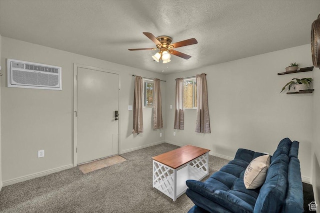 328 Pectol St, Washington, UT 84780 - carpeted living area with a wall mounted air conditioner, a ceiling fan, and a textured ceiling