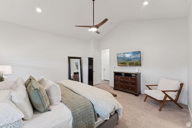 1968 W Silver Leaf Dr S, Mapleton, UT 84664 - bedroom featuring light colored carpet, recessed lighting, a ceiling fan, and high vaulted ceiling