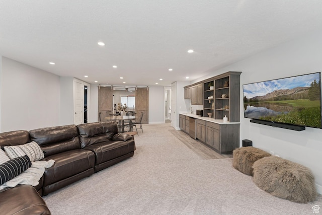 1968 W Silver Leaf Dr S, Mapleton, UT 84664 - living room featuring recessed lighting and light colored carpet