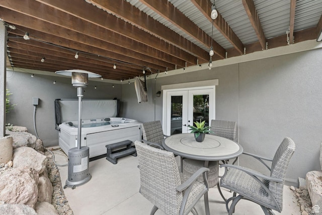 1968 W Silver Leaf Dr S, Mapleton, UT 84664 - view of patio / terrace featuring french doors, a hot tub, and outdoor dining area