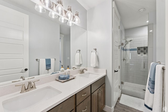 1968 W Silver Leaf Dr S, Mapleton, UT 84664 - full bath featuring a stall shower, double vanity, wood finished floors, and recessed lighting