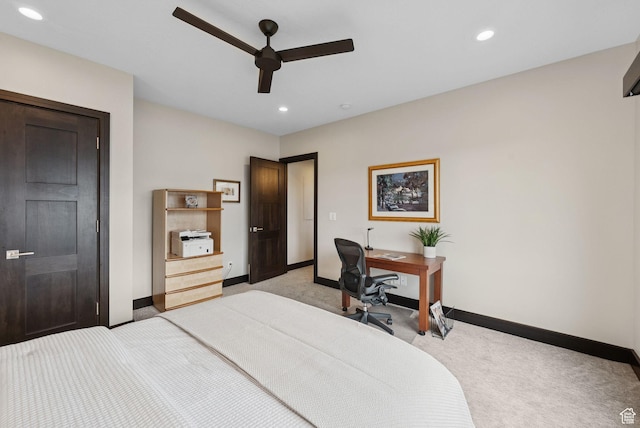 11411 N White Tail Ct, Hideout, UT 84036 - bedroom with light colored carpet, recessed lighting, and a ceiling fan