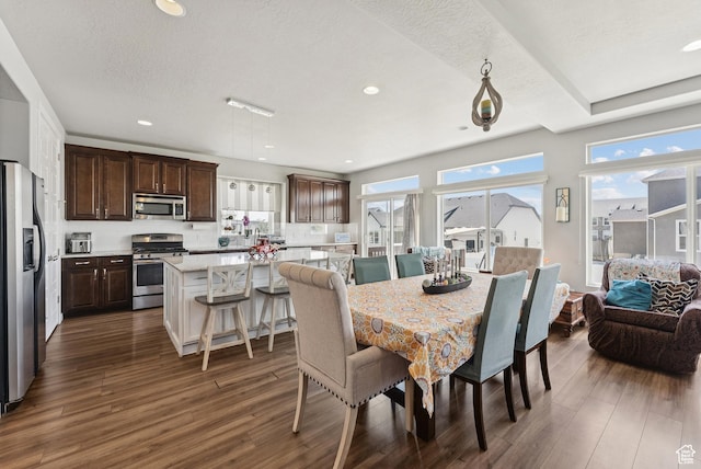 979 N Cold Creek Way, Layton, UT 84041 - dining space featuring dark wood-style floors, recessed lighting, and a textured ceiling