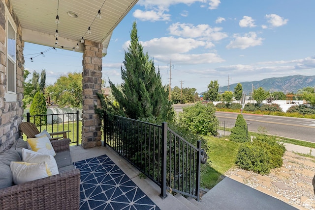 979 N Cold Creek Way, Layton, UT 84041 - view of patio featuring an outdoor hangout area and a mountain view