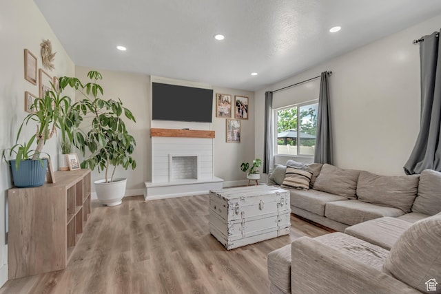 342 W Royal Land Dr, Santaquin, UT 84655 - living room with a fireplace, light wood finished floors, and recessed lighting
