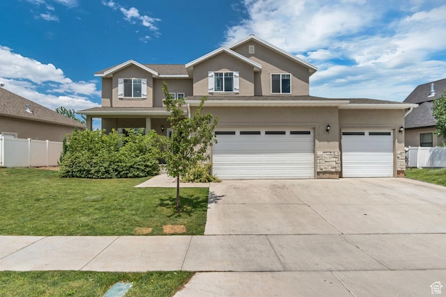 342 W Royal Land Dr, Santaquin, UT 84655 - traditional-style home with stucco siding, concrete driveway, a garage, and stone siding