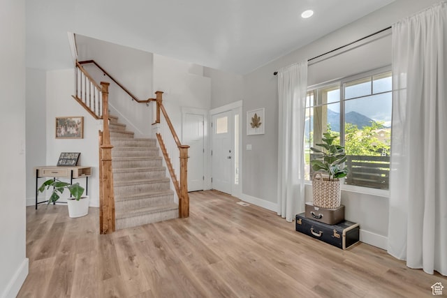 342 W Royal Land Dr, Santaquin, UT 84655 - foyer featuring wood finished floors and stairs