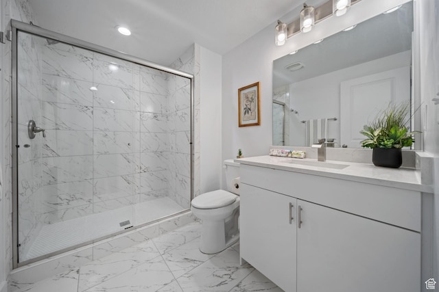 762 E Gables St S Unit 101, Midvale, UT 84047 - full bath with vanity, marble look tiles, a marble finish shower, and recessed lighting