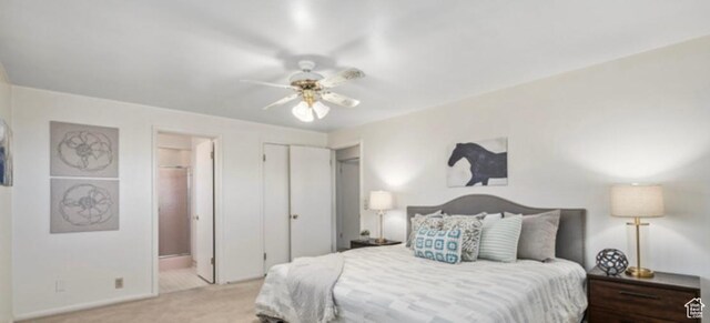 678 W 650 S, Orem, UT 84058 - bedroom featuring light colored carpet, ensuite bath, and ceiling fan